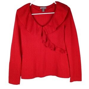 Charter Club 100% Cashmere Sweater 2 Ply Red L Sleeve Wrap Ruffled XS Valentine